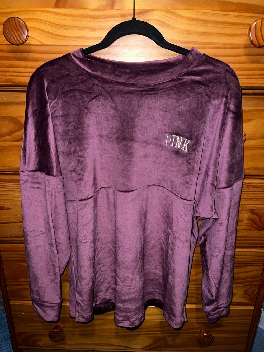 VS PINK Velvet Crewneck Pullover - Burgundy/Purple